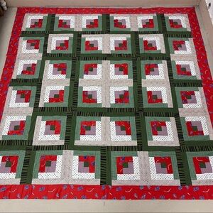 Handmade Log Cabin Star Sewing craft Patchwork Cotton Queen Quilt Top/Topper